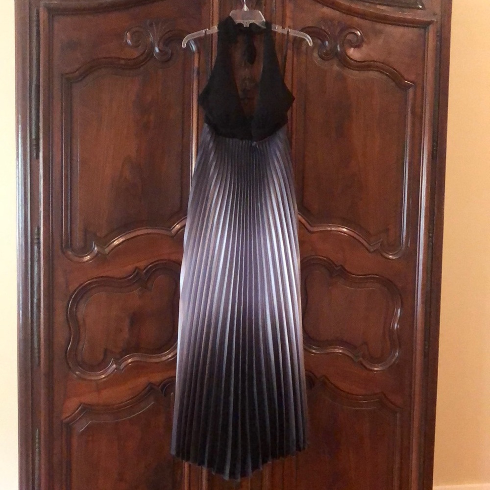 Betsy and Adam pleated ombré halter gown.  Black/silver.  Size 2